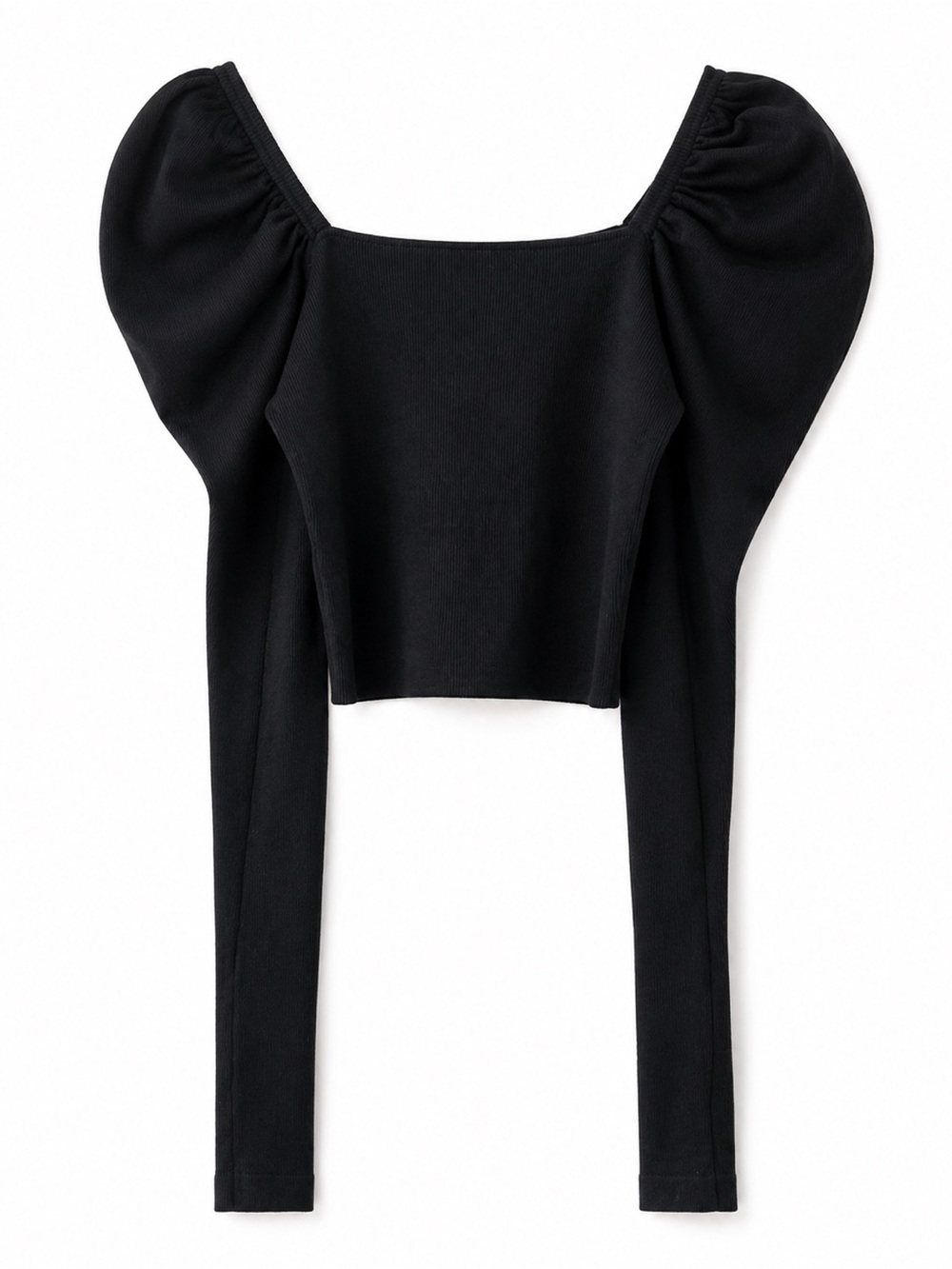 Lulus Black Puff Sleeve Square Neck Knit Crop Top Medium